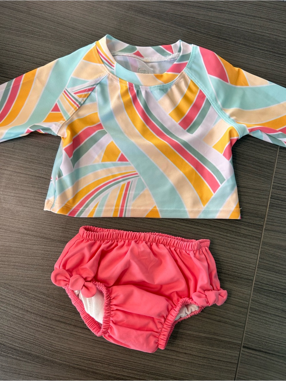 Two-Piece Swim Set - Pink & Multicolor Rash Guard 3-6 months